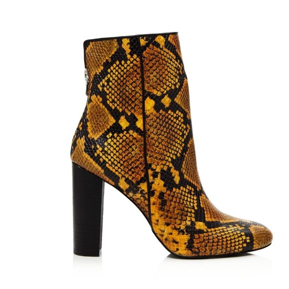 AQUA Womens Yellow Snake Print Soren Round Toe Block Heel Leather Booties 9.5 - Picture 2 of 8